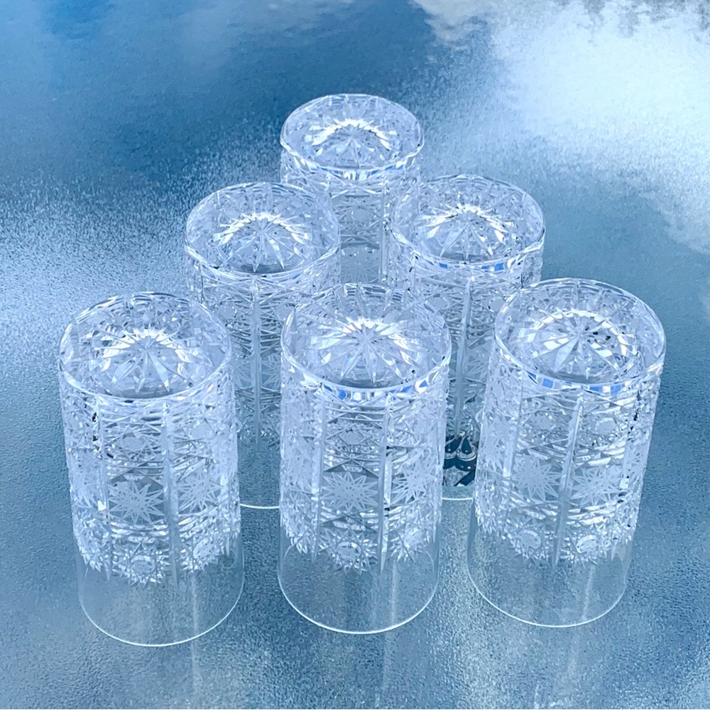 Bohemia Crystal Queen Lace Pattern 12 Oz. Vintage Flat Tumbler Glasses, Set of 6 - Picture 3 of 9